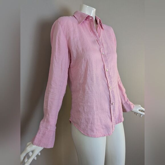GAP Pink Linen Button Down Shirt Size Small Slim Fit Long Sleeve Summer Lightwei - Picture 4 of 7